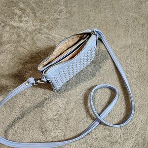 Baby blue hand made material woven small purse/shoulderbag♡ Crelean brand